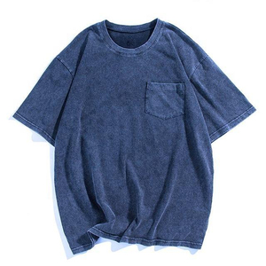 เสื้อยืดคอตตอนโอเวอร์ไซส์ทรงหลวมสำหรับผู้ชาย สีพื้น แขนสั้น คอกลม มีกระเป๋า ดีไซน์ย้อมสีแบบแอซิดวอช ราคาขายส่ง - Product Image 2