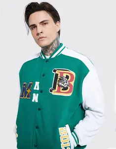 Factory Manufacturer Customizable Shoulder Stripe Leather Sleeves Custom Patches Varsity Baseball Jacket (PayPal Verified)