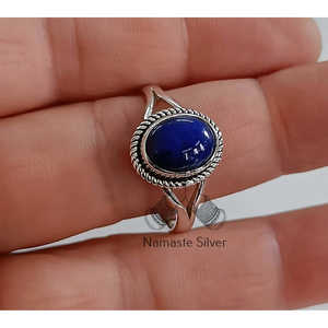 925 Sterling Silver Boho <b>Statement</b> <b>Ring</b> with Lapis Lazuli Blue Gemstone Set in 18K Plating Handmade for Women Gift - Product Image 1