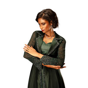 Ensemble de robe et veste brodée vert émeraude pour femmes, pour occasions spéciales et fêtes - Product Image 3
