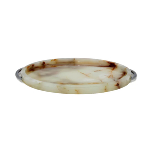 American Style White <b>Marble</b> Irregular Polished Serving <b>Tray</b> Eco-Friendly Wedding Use Handmade Metal Handle - Product Image 1