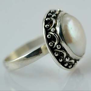 925 Sterling <b>Silver</b> Coin Pearl <b>Ring</b> Handmade Boho <b>Statement</b> Promise for Women Freshwater June Birthstone Jewelry - Product Image 5