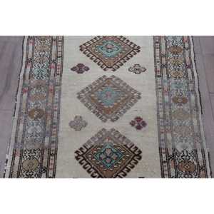 Vintage Small Turkish Rug 2.4x3.3 ft <b>Brown</b> Moroccan <b>Wool</b> Eco Friendly Patchwork Design with Latex Backing - Product Image 3
