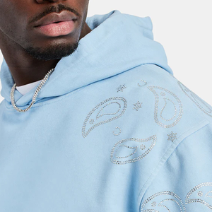 Sweats à capuche en coton mélangé avec strass pour hommes en éponge épaisse transfert de pierre du Rhin avec logo personnalisé pour hommes - Product Image 3