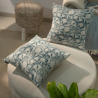 Housse de coussin carrée 100 % coton, imprimée à la main, motif floral, design personnalisable, 18x18 pouces, décoration intérieure