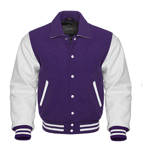 New <b>Men's</b> Pro Baseball Varsity <b>Jacket</b> Purple & <b>White</b> Collared All Sizes Available Hot Sale Item - Product Image 5