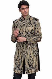 2024 deslumbrante bordado pesado novio Sherwani pantalón hermoso negro de talla grande transpirable cuentas de cristal Resham Dabka trabajo - Product Image 2