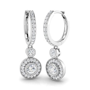 Pendientes colgantes de diseño con corte redondo, diamante cultivado en laboratorio de 1.05 quilates en platino, regalo de aniversario de boda - Product Image 1