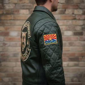 Blouson aviateur de luxe en cuir et toile enduite, fait main, col rabattable, fermeture éclair, coupe confortable, respirant, coupe-vent - Product Image 5