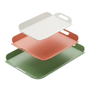 Juego de bandejas de presentación metálicas, colores suaves, bandeja de presentación moderna para té y café, juego de 3 piezas (crema-café-rosa) - Product Image 2