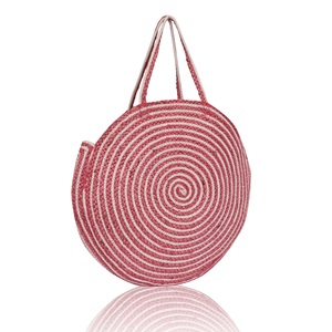 Sac cabas rond en jute pour filles, style bohème, sac à bandoulière uni, sac de plage d'été, écologique, fermeture ouverte, blanc - Product Image 2