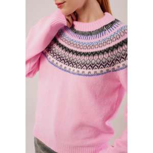 Suéter de Punto Rosa al por Mayor con Cuello Redondo y Estampado Étnico, Estilo Casual - Product Image 3