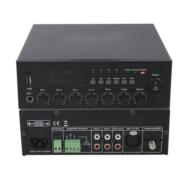 V Professional Home Audio System PA System Amplifier 4-16 OHM 70V/100V Line Outputs BT Antenna Included Professional Style