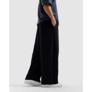 Women's Straight-Leg Baggy High-Waisted Trousers Breathable <b>Elastic</b> Waist Sweatpants with Wrinkled Technics - Product Image 5