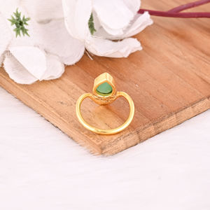 แหวนพลอยคาลซิโดนีสีเขียวคลาสสิกของผู้หญิง925แข็งชุบทองสีเหลืองเงินสเตอร์ลิงของขวัญจากนักออกแบบเครื่องประดับ - Product Image 3