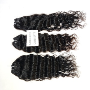 <b>Cheap</b> Deep Wavy Cuticle Aligned Indian Virgin Human Hair <b>Extensions</b> None Chemical Processed Natural Black Color Human Hair - Product Image 4
