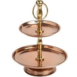 Nouveau support à gâteaux et desserts en bois à deux niveaux, forme arrondie, finition noyer, pour ustensiles de cuisine et accessoires décoratifs - Product Image 5