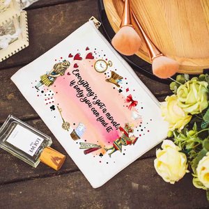 Personalized Wonderland Cartoon Cosmetic <b>Bag</b> Women <b>Small</b> Capacity Zipper Closure Thick Durable Birthday Wedding Bridal Shower - Product Image 4