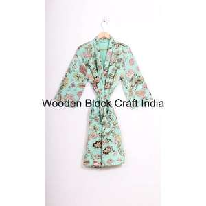 Womens Vintage Pure 100 % Cotton Kantha Quilted <b>Long</b> <b>Kimono</b> <b>Robe</b> Handmade Indian Festival Fashion Sleepwear Jacket Cozy - Product Image 6