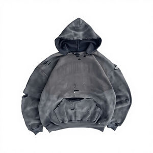 เสื้อฮู้ดดี้แฟชั่นผู้ชายทรงโอเวอร์ไซส์ ล้างสีแบบแอซิด ทำสีซีดแบบดิสเทรส สไตล์สตรีทแวร์ ผลิตตามสั่ง ผ้าคอตตอนหวี 100% คุณภาพสูง เนื้อผ้าหนา - Product Image 6