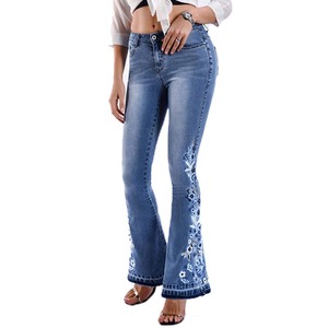High Quality Mid Waist Lace up Denim Trousers Breathable <b>Flare</b> Pant Stretch Plus Size Women Clothing Bottom Flared Denim Pants - Product Image 2