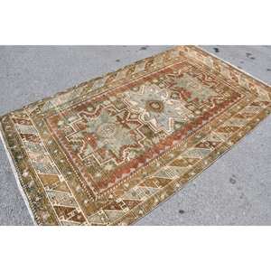 Alfombra de lana clásica marrón Beige de 4,7x8,2 pies, diseño turco de retazos para entrada, sala de estar o dormitorio, respaldo de látex - Product Image 2