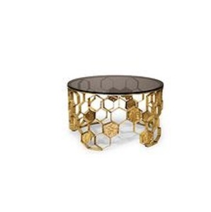 Mesa de centro de estilo europeo moderno nórdico con base de aluminio, superficie de mármol, redonda, de metal dorado, de lujo, de vidrio, para sala de estar - Product Image 6