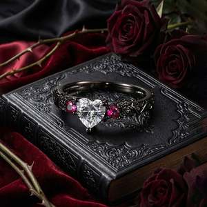 Anillo Jeulia Gótico con Corazón de Flor Negra en Plata de Ley - Product Image 4