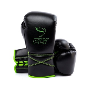 Top vente qualité supérieure mouche Super dentelle noir et vert néon gants de boxe entraînement professionnel gants de boxe en cuir véritable - Product Image 1