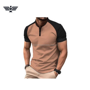 เสื้อยืดเฮนลีย์ทรงโอเวอร์ไซส์สองสีแบบสั่งทำสำหรับผู้ชาย |   เสื้อยืดลำลองแขนสั้นผ้าโพลีเอสเตอร์/คอตตอนสีตัดกันแบบกำหนดเองได้ - Product Image 2