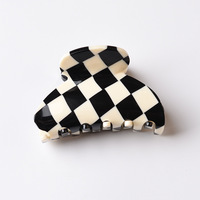 Pince à cheveux mini en acétate de cellulose de haute qualité, motif écossais, creuse, rectangulaire, pour l'arrière de la tête, avec base en métal