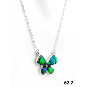Southwest Handmade Peacock Dahlia & <b>Opal</b> Bezel Set <b>Necklace</b> Butterfly Shape Sterling Silver - Product Image 3