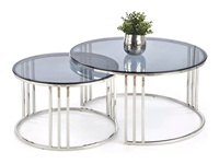 Mesa de anidación de acero inoxidable, moderna y moderna, mesa de café con tapa de vidrio negro para decoración del hogar y la sala de estar