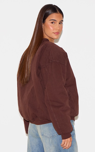 Blouson bomber oversize en suède tricoté pour femme, coupe ample et respirante, imperméable, style motard, en PU, teint uni, avec col montant et détails élastiques - Product Image 5