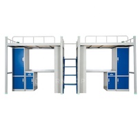Lit superposé en métal pour dortoir scolaire avec bureau en bois, lit superposé en acier avec armoire et escalier de rangement