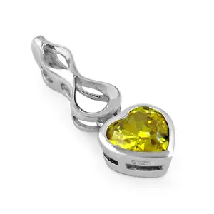 Pendentif en cristal en forme de cœur en argent 925 pour femmes, plaqué rhodium, charme religieux avec pierre précieuse jaune, bijoux en or, matériau principal - Product Image 3