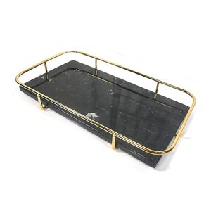 New Fish ZED <b>Black</b> Marble Table Serving Tray Wholesale Design Handmade Marble Tray Metal Handle Manufacturer Eco-Friendly - Product Image 1