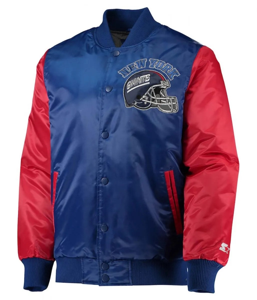 Jaket Satin baru York Giants Keren ruang loker Throwback Royal Red Satin Vintage yang terinspirasi koleksi