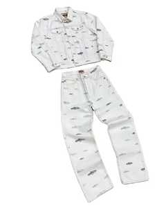 Nouveau costume en jean en gros, chemise à revers décontractée pour homme, pantalon à jambes larges - Product Image 3