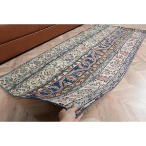 Alfombra Turca, Alfombra Vintage de 2.7x6.1 pies, Alfombra de Lana con Diseño Floral Azul - Product Image 5