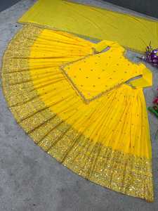 Lehenga-tela de diseñador con Top y Dupatta de imitación, tela de Georgette, bordado de secuencia, ropa de trabajo para fiesta, ropa de boda tradicional - Product Image 5