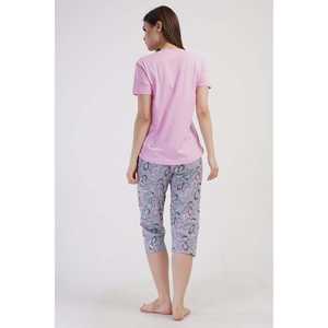 Traje de dormir capri ovalado de manga corta con cuello redondo para mujer - Product Image 1