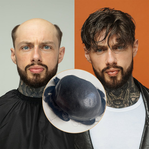 Prothèse capillaire pour hommes, cheveux humains raides, ondulés et texturés, base en PU à peau fine, unités V-loop, implant capillaire pour hommes - Product Image 1