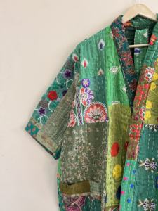 Traditional Handmade Kantha Silk Kimono Jacket For Women - Product Image 3