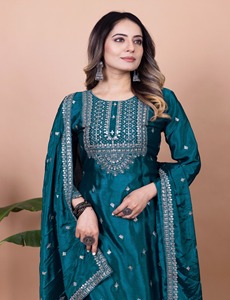 Nuevo diseñador bordado Chinon Sharara traje pesado elástico bordado trabajo completo puntada secuencia bordado tejido Método de tejido - Product Image 3