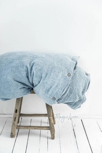 Funda de Edredón 100% Lino, Tamaño Personalizado, Color Azul Claro, Estilo Denim Encerado, Lavado, Antiestático, Estilo Europeo, para Bodas, Hogar, Hotel, Hospital - Product Image 3