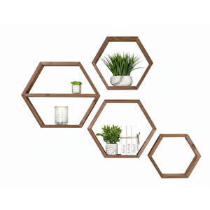 Hexagon Pine Wood <b>Wall</b> Shelves with Four Tiers for Flower Pots - Product Image 1