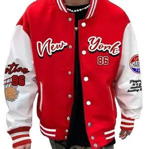 Veste universitaire directe du fabricant avec manches en cuir, vêtements d'extérieur élégants inspirés des lettres, pour hommes et femmes, vente en gros OEM - Product Image 6