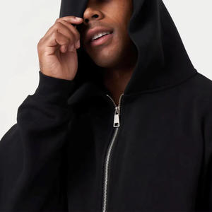 Otoño Invierno hombres de manga larga de punto con capucha de alta calidad 100% algodón cremallera cárdigan con capucha bordada y patrón sólido - Product Image 4