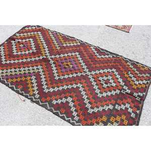 Tapis turc 4,3 x 7,7 pieds, tapis Kilim vintage, tapis en laine rouge style sud-ouest - Product Image 4